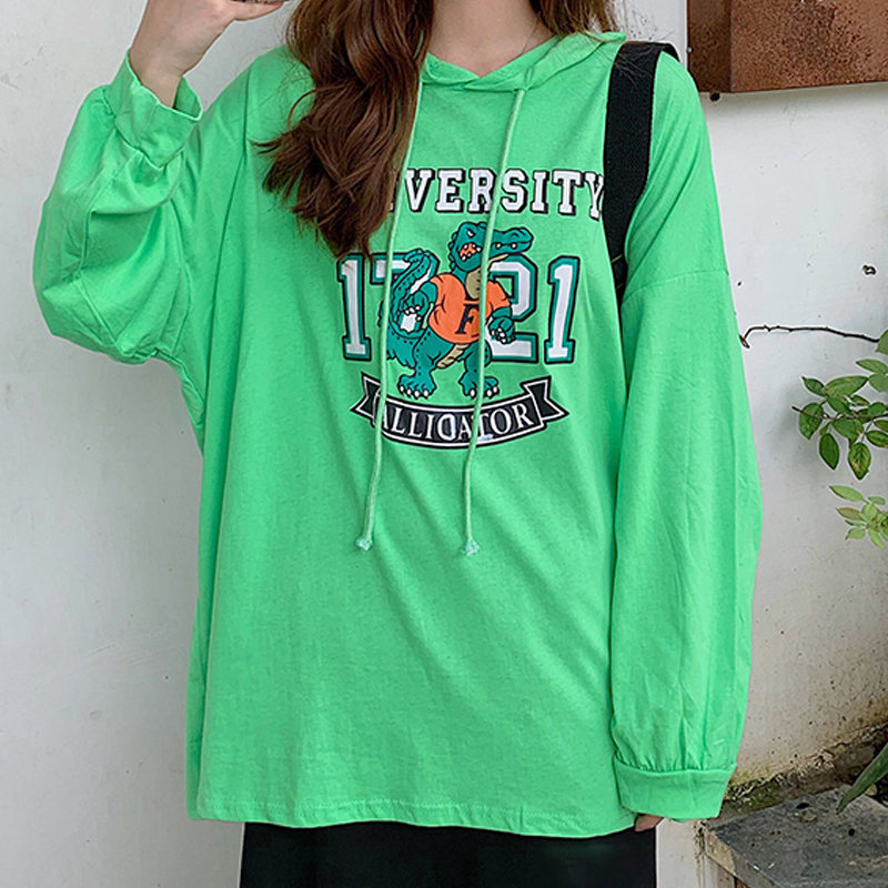プルオーバー長袖シンプルカジュアル韓国系春フード付き写真通りカートゥーンTシャツ