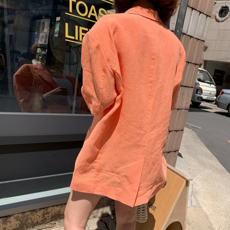 無地シングルブレストコットン長袖簡約・シンプルファッション韓国系膝上夏POLOネック写真通りボタンスーツ