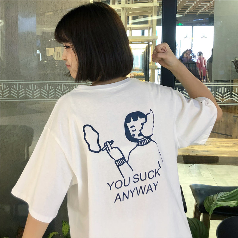 アルファベットプルオーバー半袖シンプルカジュアル韓国系夏プリントラウンドネック写真通りTシャツ