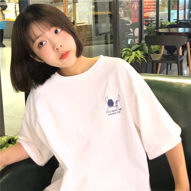 アルファベットプルオーバー半袖シンプルカジュアル韓国系夏プリントラウンドネック写真通りTシャツ