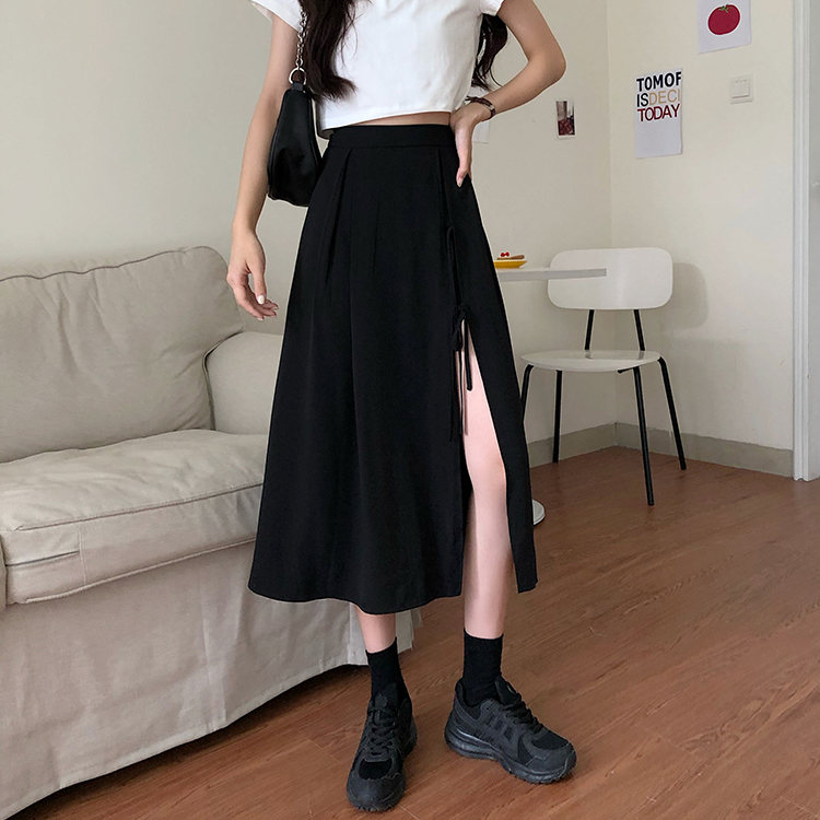 無地ハイウエストAラインシンプルカジュアル韓国系ショート丈ボウタイ夏写真通りスカート