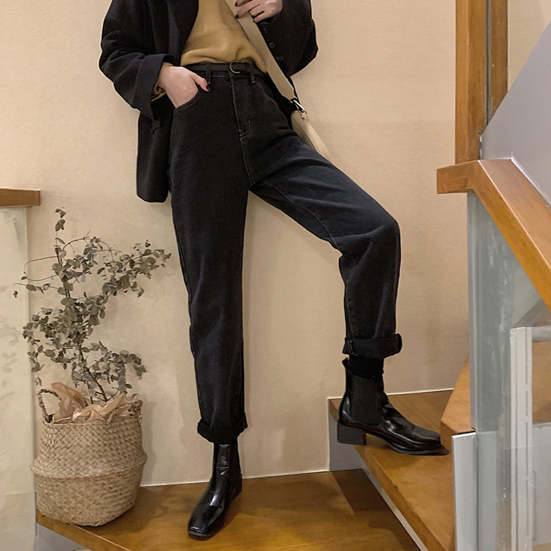 無地アンクル丈（9分丈）ハイウエストオールシーズンデニムファッションカジュアルベルト付き写真通りボタンデニムパンツ