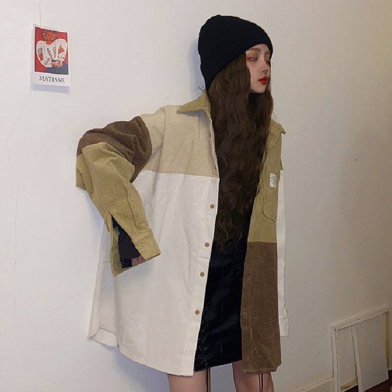 配色シングルブレストポリエステル長袖シンプルカジュアル韓国系春POLOネック写真通りジャケット