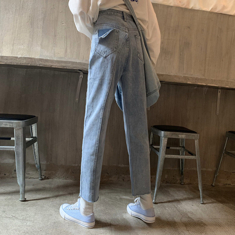 無地レギュラー丈ハイウエストオールシーズンデニムファッションカジュアル韓国系写真通りデニムパンツ