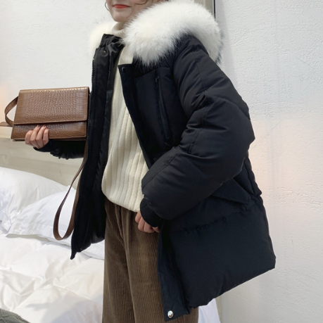 無地ジッパーポリエステル長袖シンプルファッションカジュアル韓国系ショート丈スエード冬フード付きダウンジャケット・綿コート