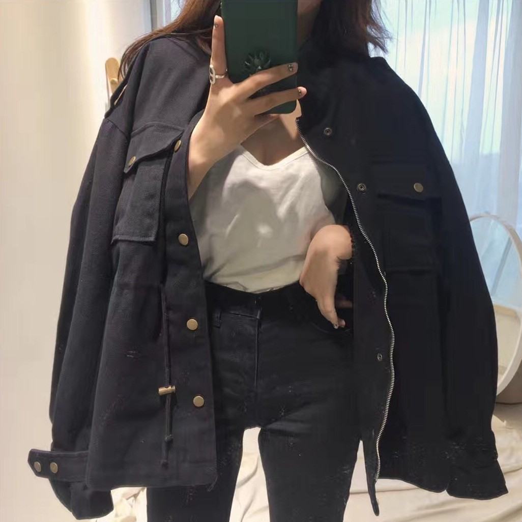 無地シングルブレスト春秋長袖ファッションカジュアル韓国系ボウタイPOLOネックジャケット