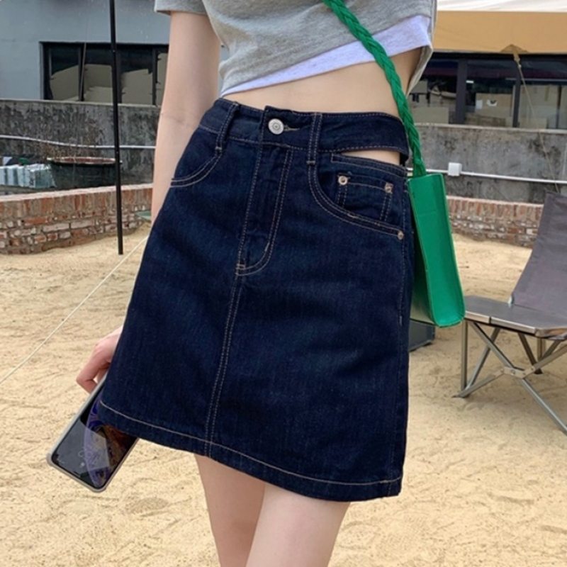 無地ハイウエストAラインセクシー韓国系ショート丈夏透かし彫り切り替えスカート