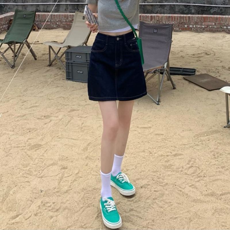 無地ハイウエストAラインセクシー韓国系ショート丈夏透かし彫り切り替えスカート