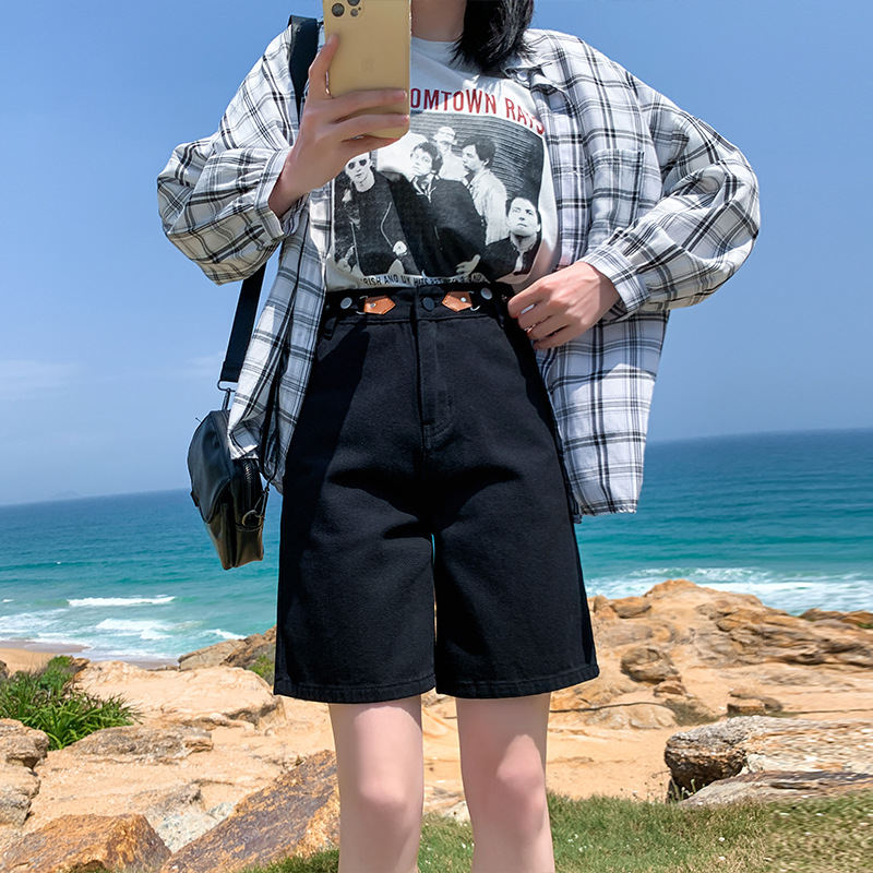 ファッション夏バーミューダ（5分丈）無地カジュアル韓国系ハイウエストシンプルショートパンツ