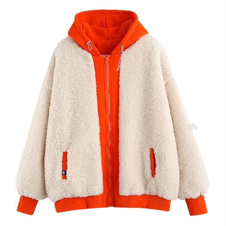 秋ファッションシンプル配色冬フード付きジッパー切り替え長袖ストリート系ジャケット