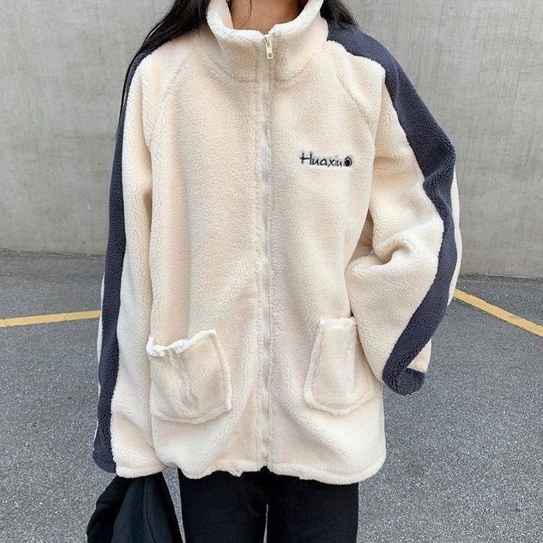 シンプル冬刺繍秋長袖配色スタンドネックファッションジッパーファスナージャケット